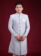 Silk Lucknowi Indowestern In Light Grey Color